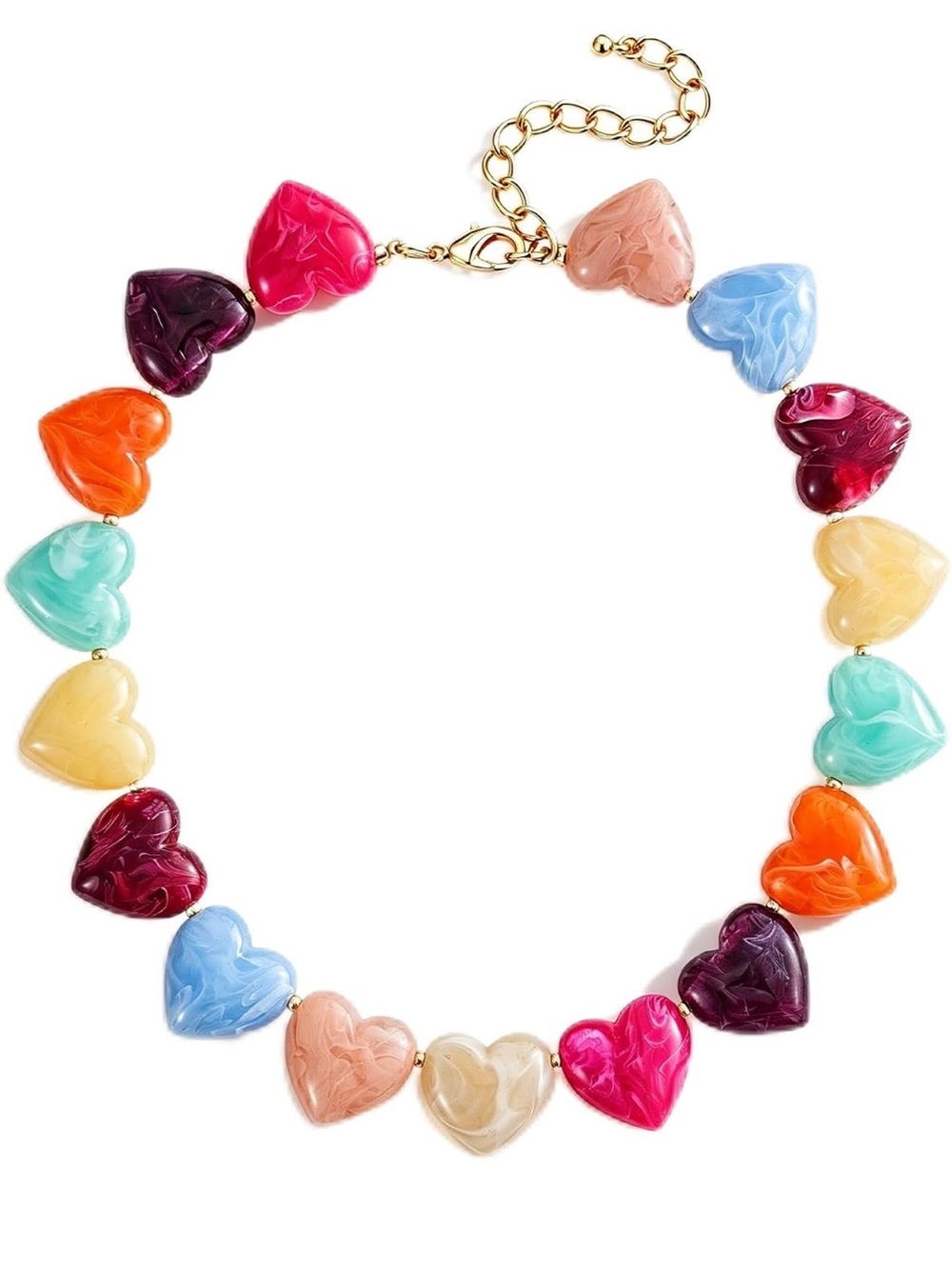 Multicolor Colorful Heart Marbled Bead Choker Necklace - Blue, Pink, Cream